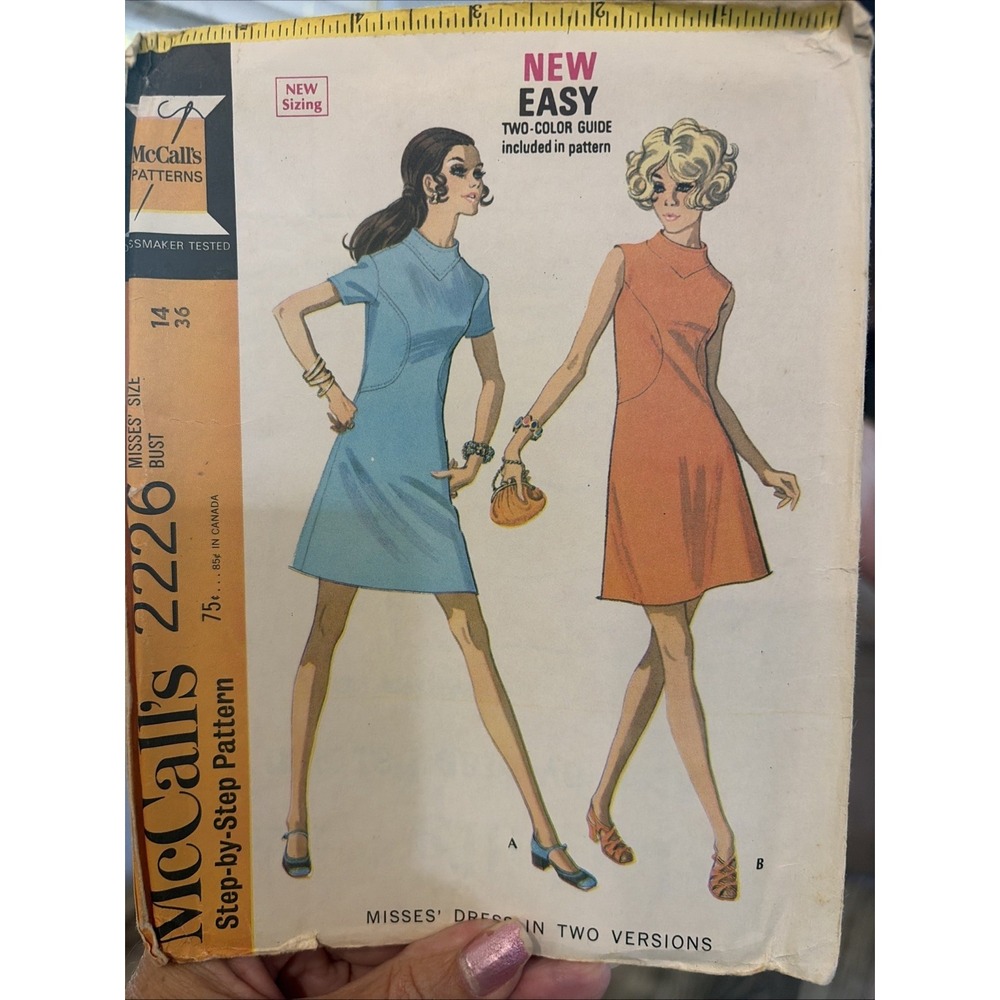 Vintage 1969 McCalls 2226 Dress Sewing Pattern Size 14 Mod A-Line Cut Complete